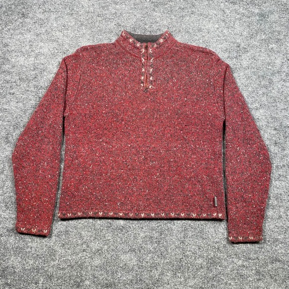 Woolrich Sweaters - Woolrich Womens Ruby Red Marled Wool Blend Fair Isle Quarter Zip Sweater Size M